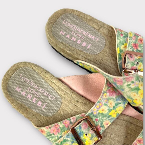 MANEBI X LoveShackFancy Nordic Floral Leather Espadrille Slide Sandals 41/US 11 - Picture 4 of 10